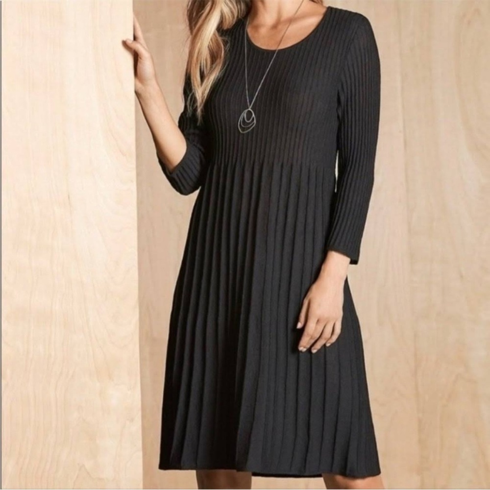 Eileen Fisher Merino Wool Long Sleeve Ribbed‎ Sweater Dress Gray Petite Small PS